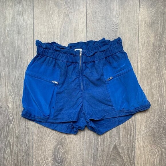 Aritzia Wilfred Shorts Crepe Paperbag Ruched Elastic Waist Linen Cobalt Blue - Picture 2 of 15